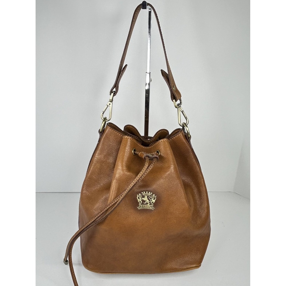 Pratesi Firenze Sorano Italian Leather BucketBag Cognac Shoulder Purse